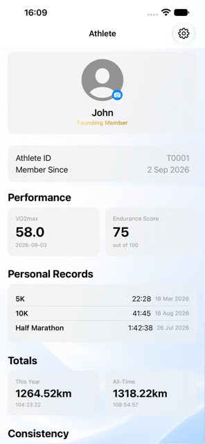 42Runs athlete profile with performance and personal records
