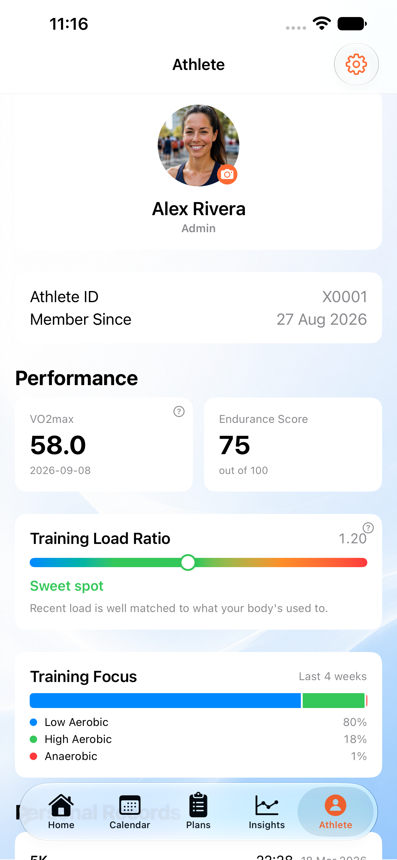 42Runs athlete profile with performance and personal records